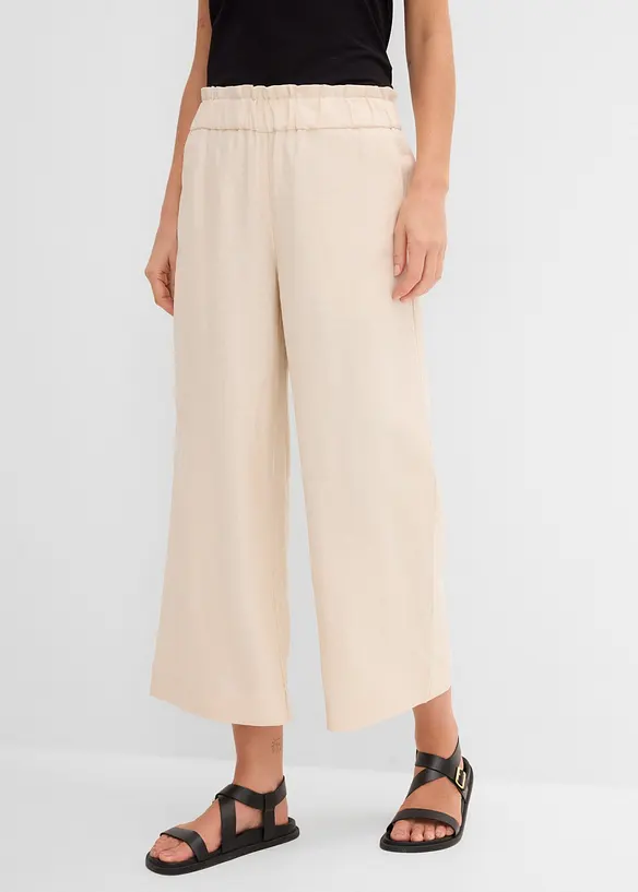 Leinen-Culotte, wadenlang in beige von vorne - bonprix