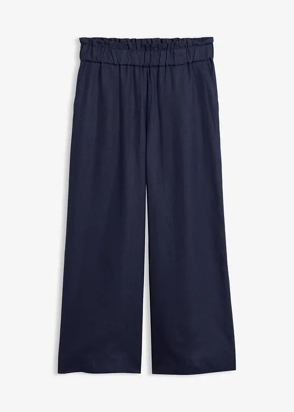 Leinen-Culotte, wadenlang in blau von vorne - bonprix