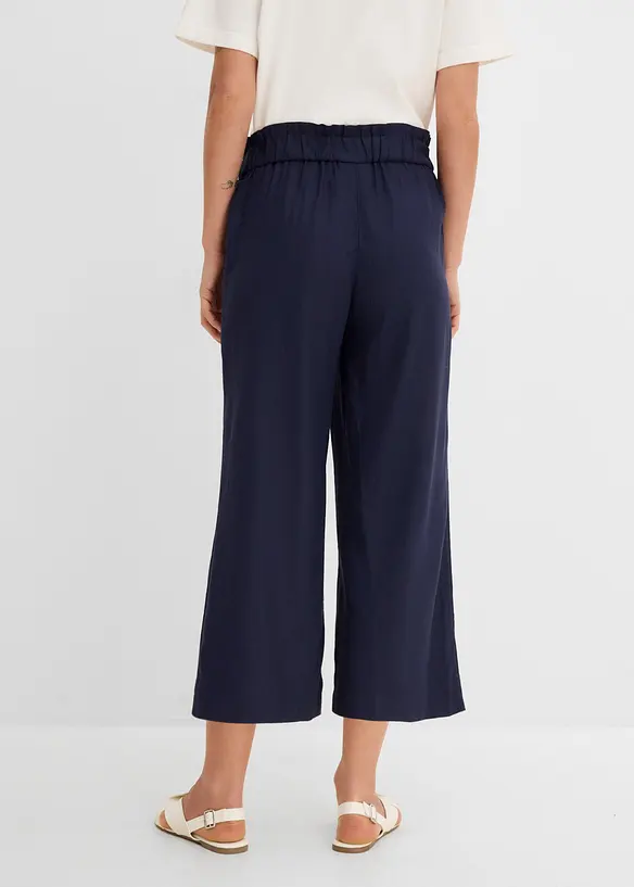 Leinen-Culotte, wadenlang in blau von hinten - bonprix