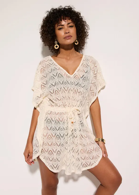 Transparente Strandtunika aus Spitze in beige von vorne (Totalaufnahme) - bonprix Transparente Strandtunika aus Spitze in beige von vorne (Totalaufnahme) - bonprix