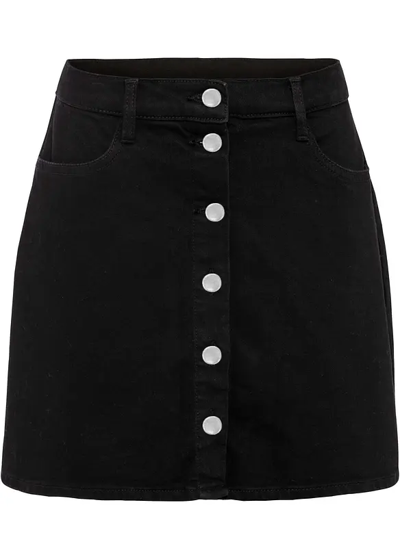 Stretch-Jeansrock in schwarz von vorne - bonprix Stretch-Jeansrock in schwarz von vorne - bonprix