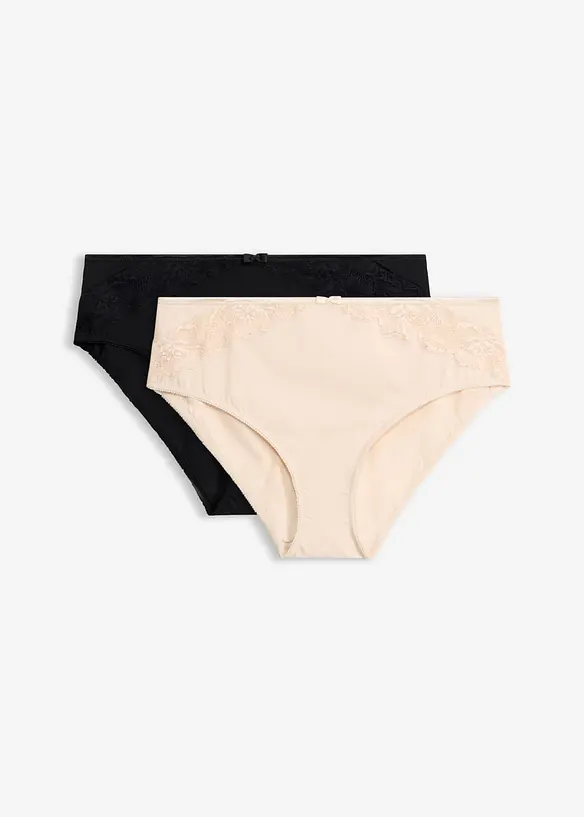 Maxislip mit zarter Spitze (2er Pack) in beige von vorne - bonprix
