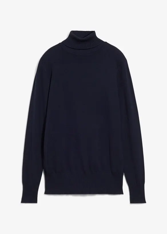 Basic Rollkragenpullover in blau von vorne - bonprix