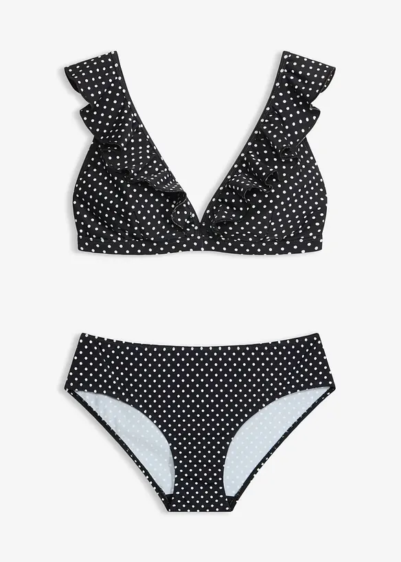 Bikini mit Volant (2-tlg.Set) in schwarz von vorne - bonprix Bikini mit Volant (2-tlg.Set) in schwarz von vorne - bonprix