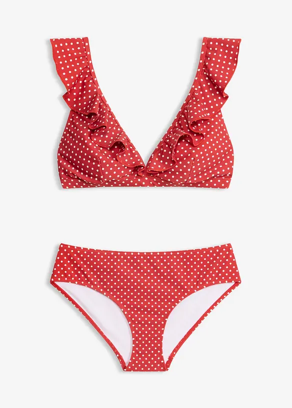 Bikini mit Volant (2-tlg.Set) in rot von vorne - bonprix Bikini mit Volant (2-tlg.Set) in rot von vorne - bonprix