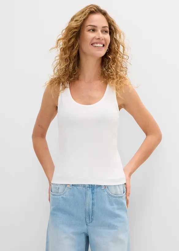 Tanktop mit Baumwolle (2er-Pack) in blau von vorne (im Anschnitt) - bonprix