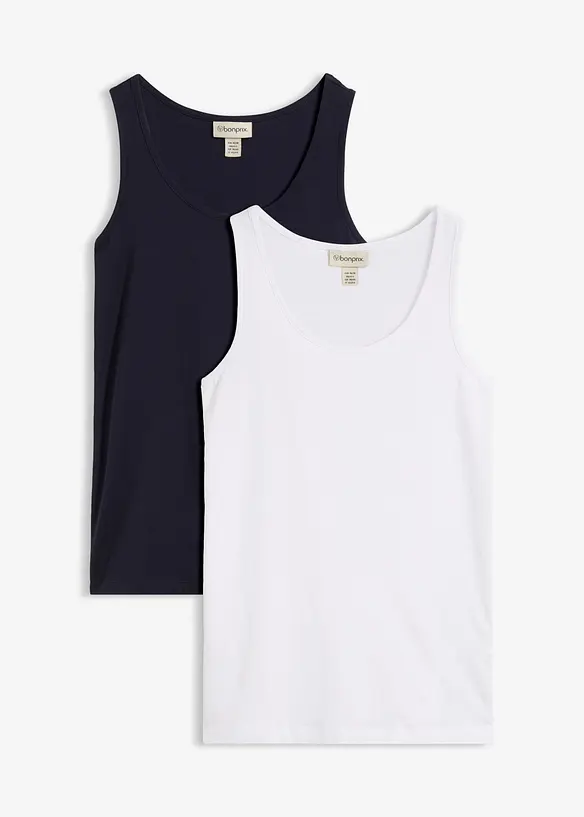 Tanktop mit Baumwolle (2er-Pack) in blau von vorne - bonprix
