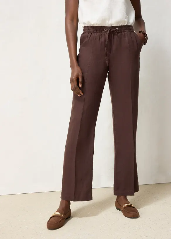 Schlupfhose  aus reinem Leinen in braun von vorne - bonprix