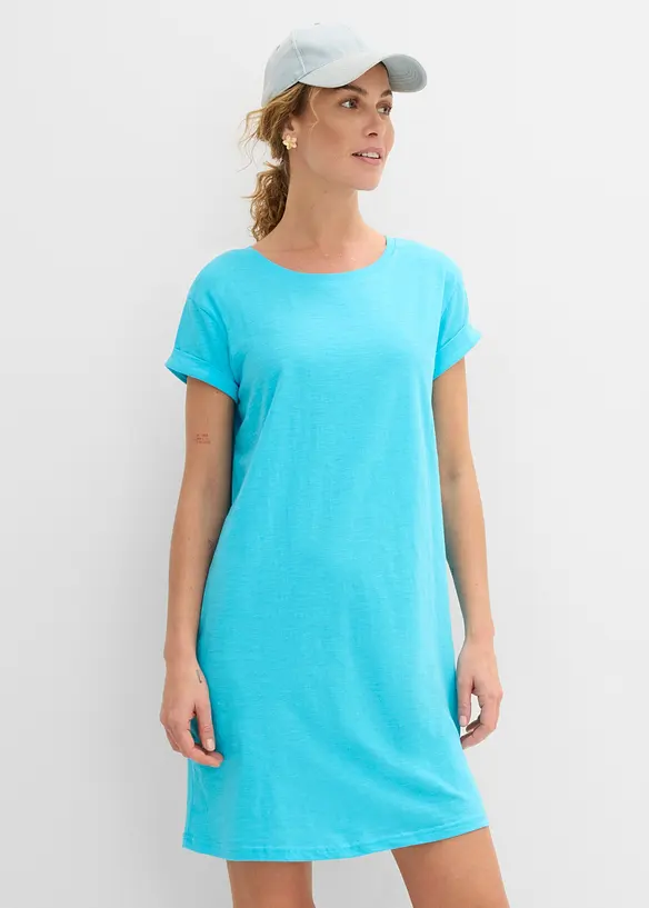 Shirtkleid aus reiner Bio-Baumwolle in blau von vorne (Totalaufnahme) - bonprix