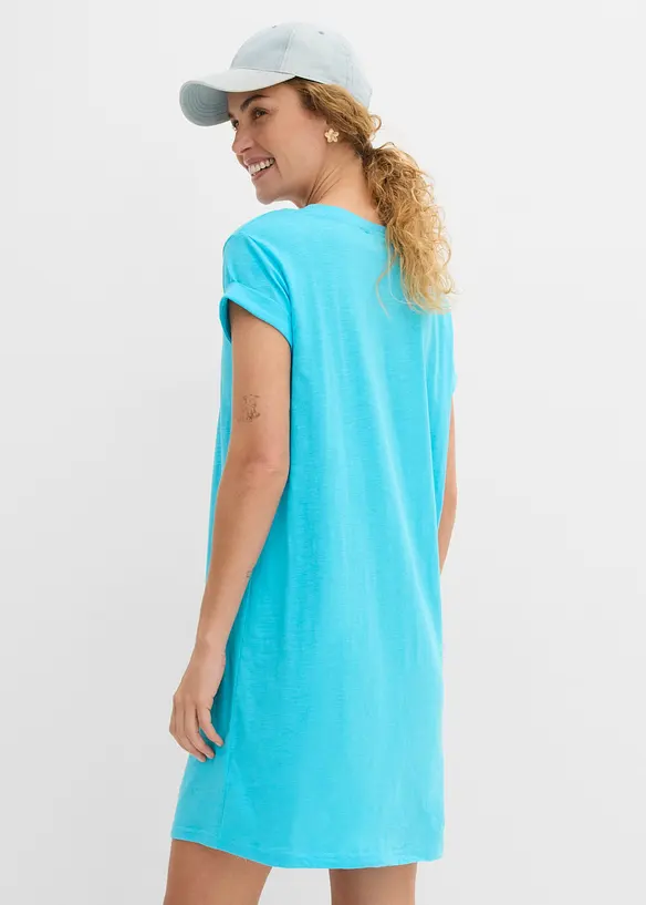 Shirtkleid aus reiner Bio-Baumwolle in blau von hinten (Totalaufnahme) - bonprix