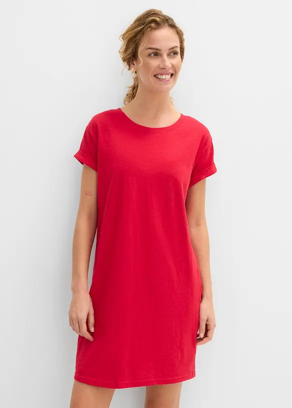 Shirtkleid aus reiner Bio-Baumwolle in rot von vorne (Totalaufnahme) - bonprix