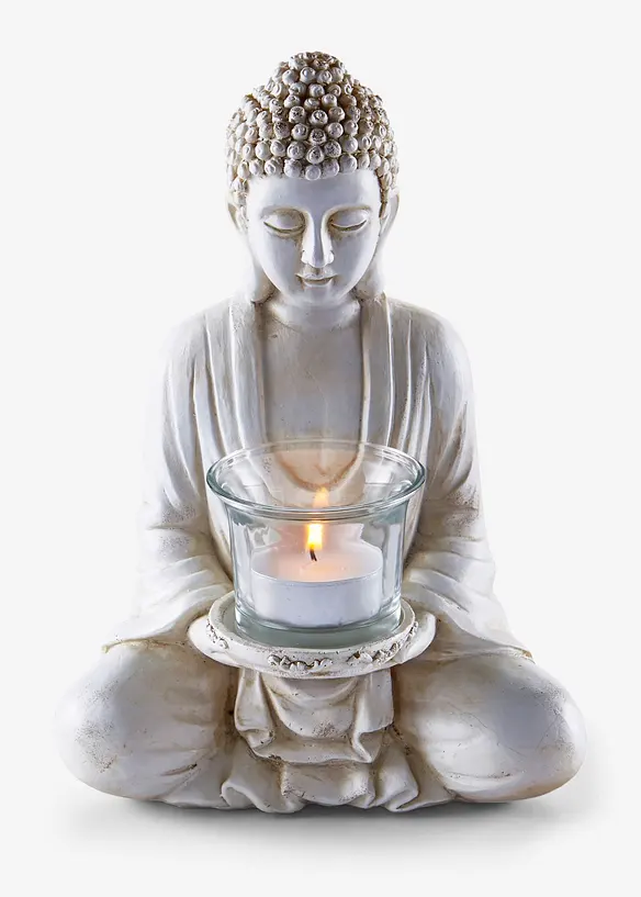 Teelichthalter in Buddha-Form in weiß - bonprix