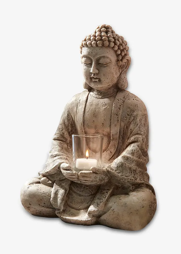 Deko-Figur Buddha mit Teelichthalter in grau - bonprix