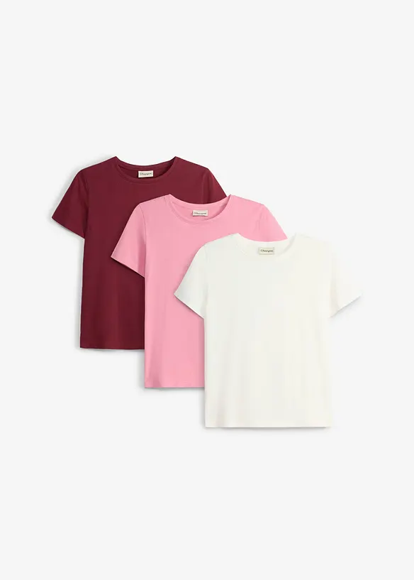 T-Shirt aus reiner Bio-Baumwolle (3er Pack) in weiß von vorne - bonprix