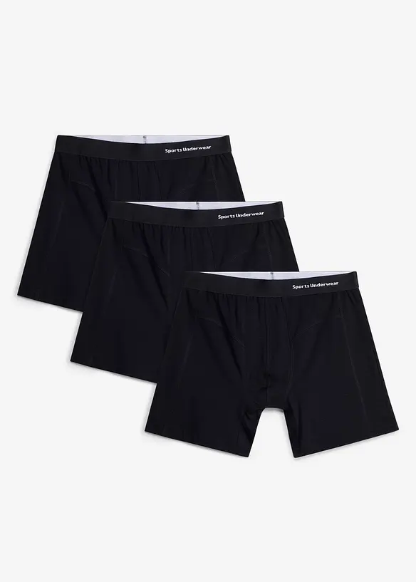 Boxershorts eng, mittellang mit Bio-Baumwolle (3er Pack) in schwarz - bonprix