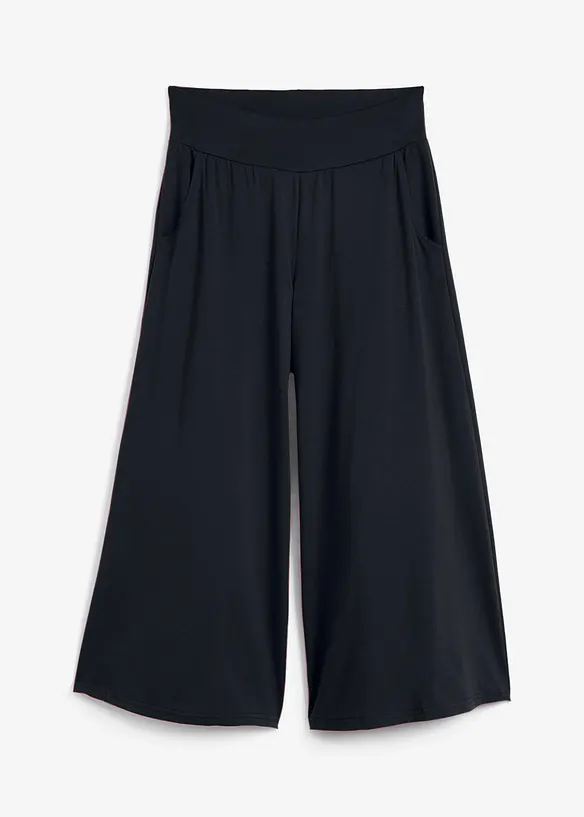Loungewear Culotte mit weitem Bein in schwarz von vorne - bonprix Loungewear Culotte mit weitem Bein in schwarz von vorne - bonprix
