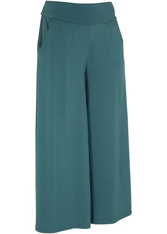 Loungewear Culotte mit weitem Bein in grün von vorne - bonprix Loungewear Culotte mit weitem Bein in grün von vorne - bonprix