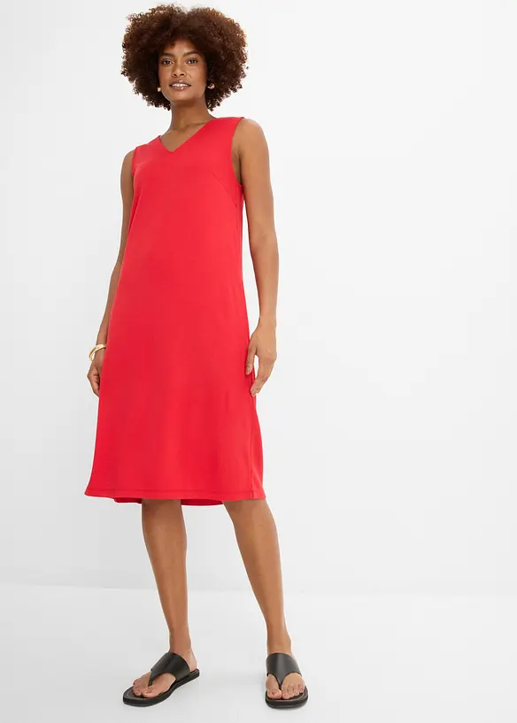 Shirtkleid aus Punto di Roma in rot von vorne (Totalaufnahme) - bonprix Shirtkleid aus Punto di Roma in rot von vorne (Totalaufnahme) - bonprix