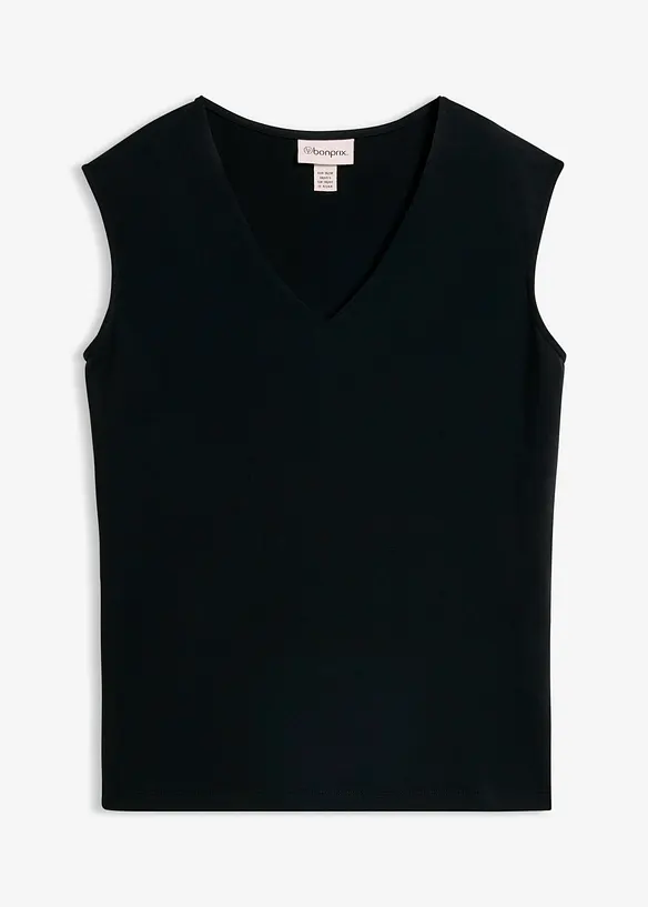 Shirt mit V-Ausschnitt mit reiner Bio-Baumwolle in schwarz von vorne - bonprix