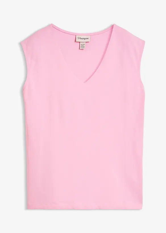 Shirt mit V-Ausschnitt mit reiner Bio-Baumwolle in rosa von vorne - bonprix