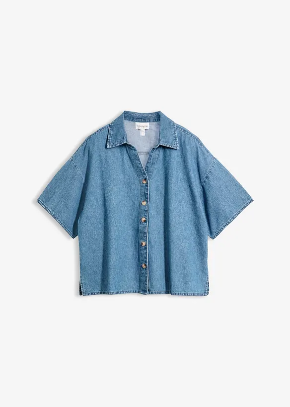 Oversized Jeans-Tunikabluse aus Bio-Baumwolle in blau von vorne - bonprix