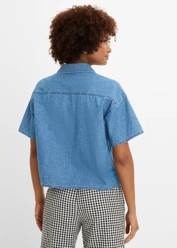 Oversized Jeans-Tunikabluse aus Bio-Baumwolle in blau von hinten (im Anschnitt) - bonprix