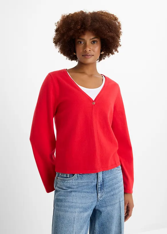 Feinstrickjacke aus Baumwoll-Mix in rot von vorne (im Anschnitt) - bonprix Feinstrickjacke aus Baumwoll-Mix in rot von vorne (im Anschnitt) - bonprix