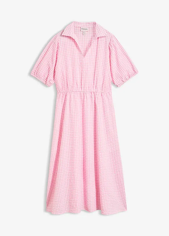 Seersucker-Midikleid aus reiner Baumwolle in rosa von vorne - bonprix