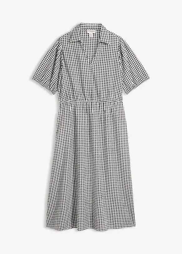 Seersucker-Midikleid aus reiner Baumwolle in schwarz von vorne - bonprix