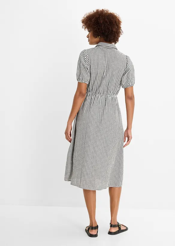 Seersucker-Midikleid aus reiner Baumwolle in schwarz von hinten (Totalaufnahme) - bonprix