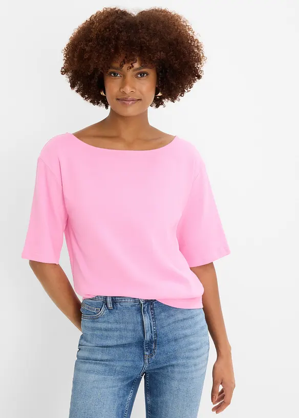Shirt aus Bio-Baumwolle in Waffeloptik in rosa von vorne (im Anschnitt) - bonprix