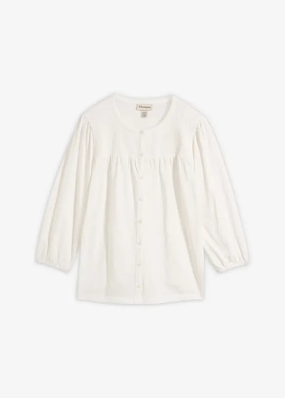 Flammgarn-Shirtbluse aus reiner Bio-Baumwolle in weiß von vorne - bonprix