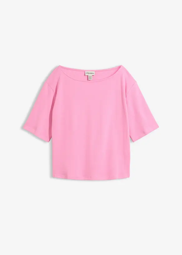 Shirt aus Bio-Baumwolle in Waffeloptik in rosa von vorne - bonprix