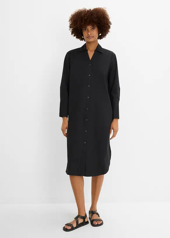 Hemdblusenkleid aus Baumwolle in schwarz von vorne (Totalaufnahme) - bonprix Hemdblusenkleid aus Baumwolle in schwarz von vorne (Totalaufnahme) - bonprix
