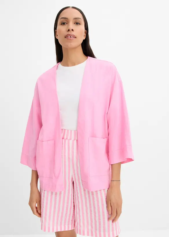 Kimono-Bluse aus Leinen-Viskose-Mix in rosa von vorne (im Anschnitt) - bonprix Kimono-Bluse aus Leinen-Viskose-Mix in rosa von vorne (im Anschnitt) - bonprix