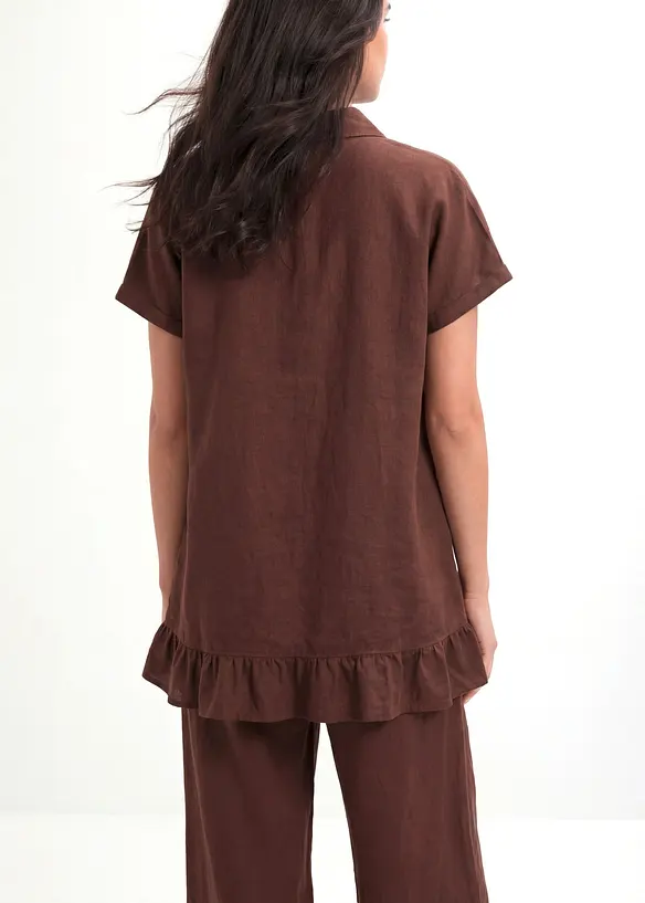 Oversize-Bluse aus Leinen-Baumwoll-Mix in braun von hinten (im Anschnitt) - bonprix