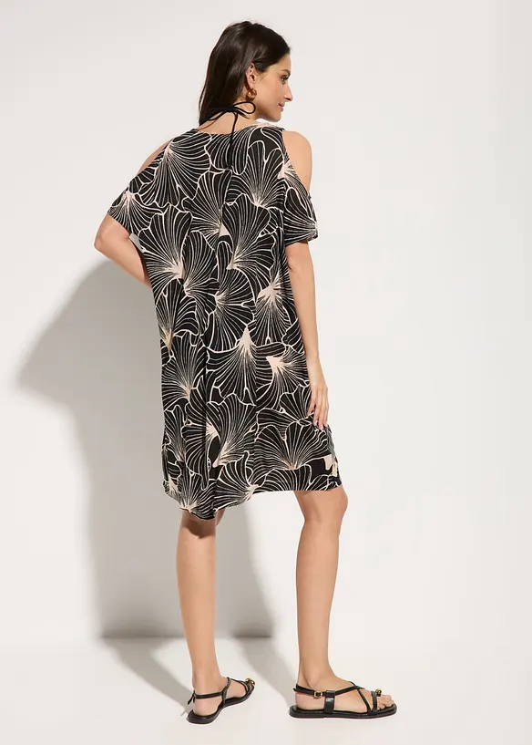 Strandkleid aus fließender Viskose in schwarz von hinten (Totalaufnahme) - bonprix