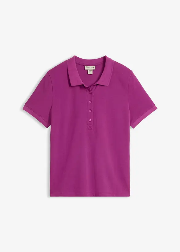 Piqué-Poloshirt aus reiner Bio-Baumwolle in lila von vorne - bonprix