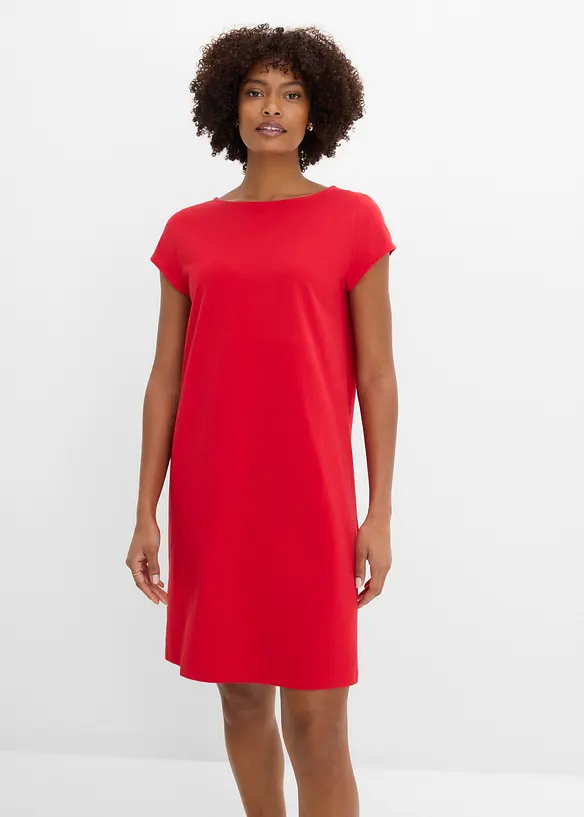 Shirtkleid aus elastischem Baumwoll-Mix in rot von vorne (Totalaufnahme) - bonprix