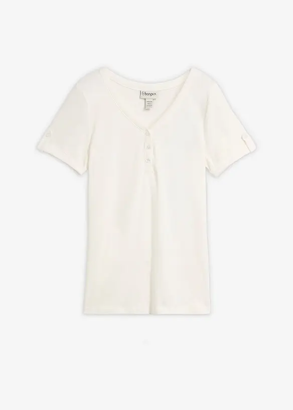 Henleyshirt aus reiner Bio-Baumwolle in weiß von vorne - bonprix