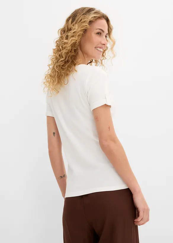 Henleyshirt aus reiner Bio-Baumwolle in weiß von hinten (im Anschnitt) - bonprix