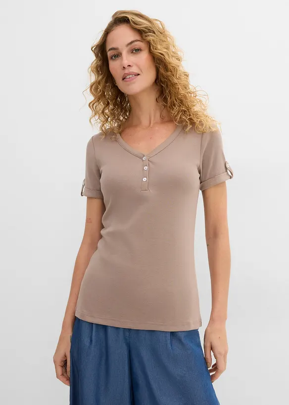 Henleyshirt aus reiner Bio-Baumwolle in braun von vorne (im Anschnitt) - bonprix Henleyshirt aus reiner Bio-Baumwolle in braun von vorne (im Anschnitt) - bonprix