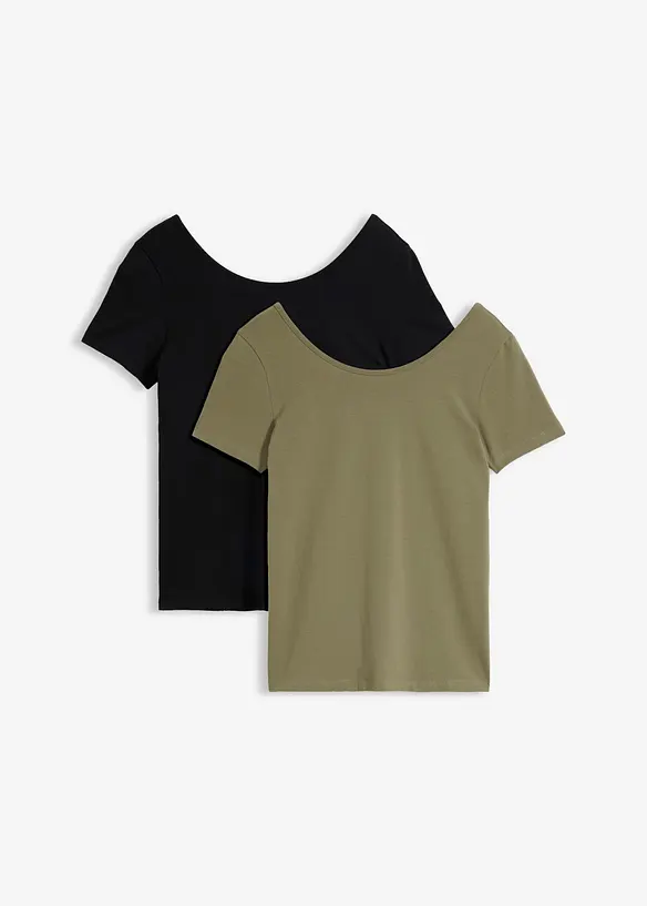 T-Shirt mit tiefem Rückenausschnitt (2er Pack) in schwarz von vorne - bonprix T-Shirt mit tiefem Rückenausschnitt (2er Pack) in schwarz von vorne - bonprix