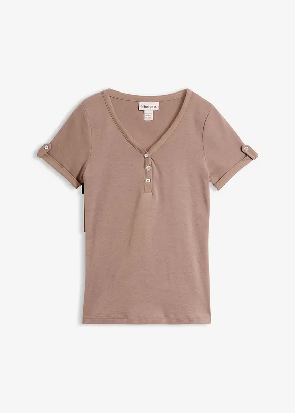Henleyshirt aus reiner Bio-Baumwolle in braun von vorne - bonprix Henleyshirt aus reiner Bio-Baumwolle in braun von vorne - bonprix