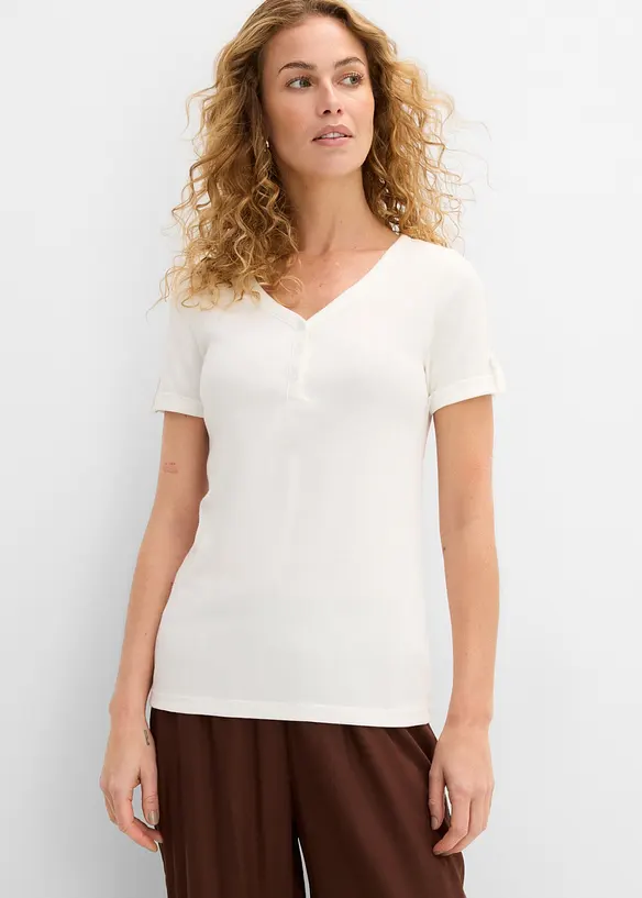Henleyshirt aus reiner Bio-Baumwolle in weiß von vorne (im Anschnitt) - bonprix