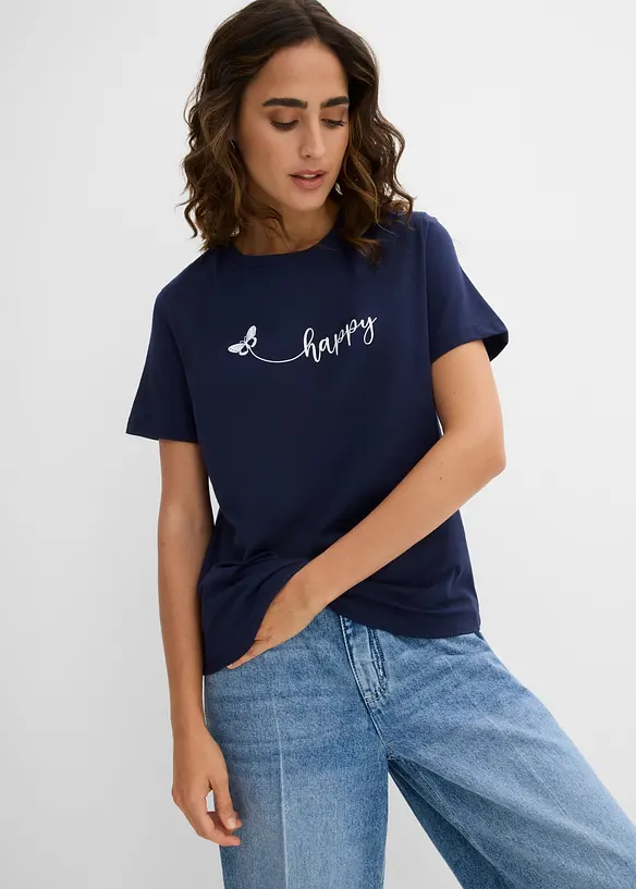 T-Shirt aus reiner Baumwolle in blau von vorne (im Anschnitt) - bonprix