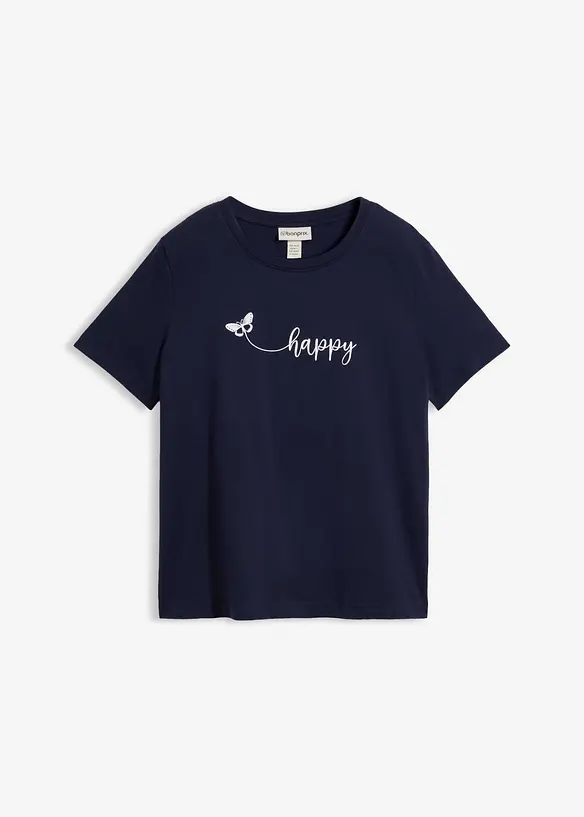 T-Shirt aus reiner Baumwolle in blau von vorne - bonprix
