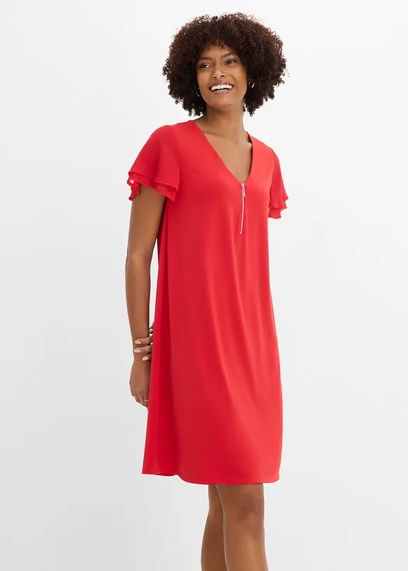 Shirtkleid mit Chiffonärmeln in rot von vorne (Totalaufnahme) - bonprix Shirtkleid mit Chiffonärmeln in rot von vorne (Totalaufnahme) - bonprix