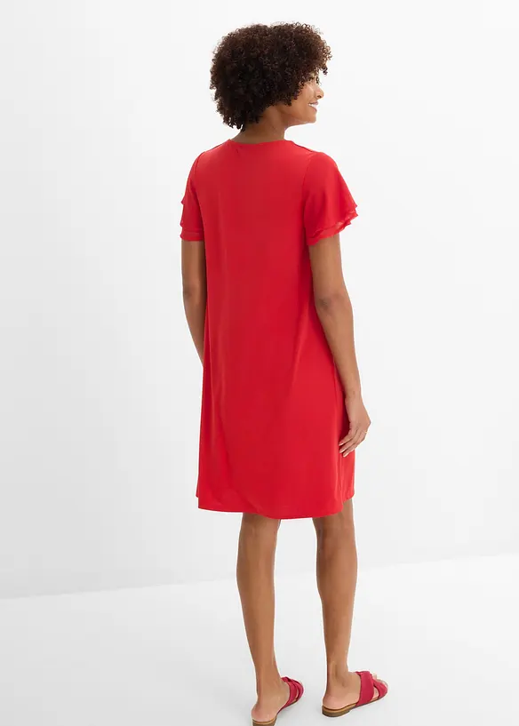 Shirtkleid mit Chiffonärmeln in rot von hinten (Totalaufnahme) - bonprix Shirtkleid mit Chiffonärmeln in rot von hinten (Totalaufnahme) - bonprix