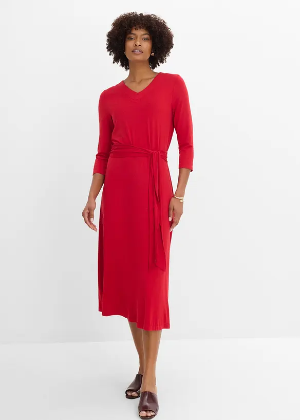 Viskose Jerseykleid in rot von vorne (Totalaufnahme) - bonprix
